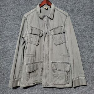 All-Son Chore Jacket Mens L Grey Military Barn Utility Pockets Y2K Grunge